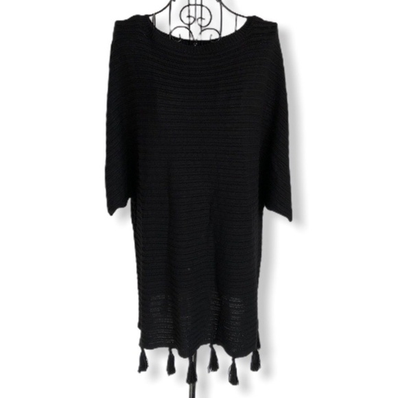 Catherine Malandrino Tops - Catherine Malandrino Black Knit Tassel Fringe Pullover Top Size Large NEW